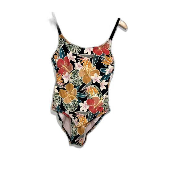 Hurley Women's One piece swimsuit size medium Hawaiian print black NWOT modest - Picture 1 of 4